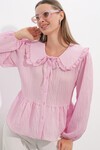 Kadın Bebe Yaka Gömlek Bluz 993 - Pembe