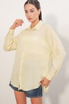 Kadın Çizgi Detaylı Oversize Gömlek 20407 - Sarı