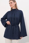 Kadın Çizgili Bağcıklı Oversize Tunik 50009 - Lacivert