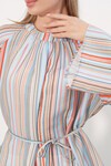 Kadın Çizgili Bağcıklı Oversize Tunik 50009 - Mavi