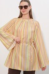 Kadın Çizgili Bağcıklı Oversize Tunik 50009 - Sarı