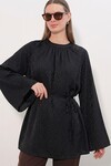 Kadın Çizgili Bağcıklı Oversize Tunik 50009 - Siyah