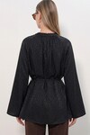 Kadın Çizgili Bağcıklı Oversize Tunik 50009 - Siyah