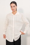 Kadın Çizgili Oversize Gömlek 20408 - Beyaz