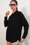 Kadın Çizgili Oversize Gömlek 20408 - Siyah