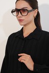 Kadın Çizgili Oversize Gömlek 20408 - Siyah