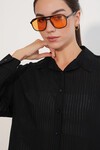 Kadın Çizgili Oversize Gömlek 20409 - Siyah