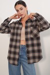 Kadın Ekose Desen Oversize Oduncu Gömlek 3854 C. Kahverengi