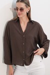 Kadın Geniş Kol Oversize Gömlek 20401 - Kahverengi