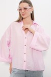 Kadın Geniş Kol Oversize Gömlek 20401 - Pembe