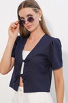 Kadın Kısa Kol Crop Bluz 958 - Lacivert