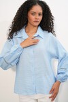 Kadın Oversize Desenli Gömlek 20379 - Mavi
