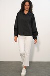 Kadın Oversize Desenli Gömlek 20379 - Siyah