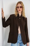 Kadın Tek Düğmeli Oversize Blazer Ceket 0749 - Kahverengi