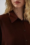 Kadın Uzun Oversize Gömlek 20334 - Kahverengi